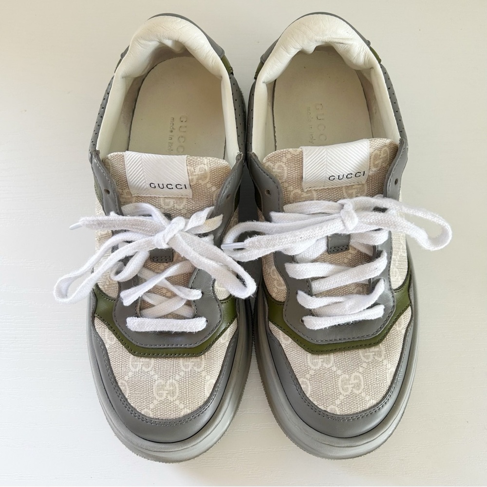 Gucci Dali GG Monogram Platform Sneakers Gray Canvas Low Top EU 37